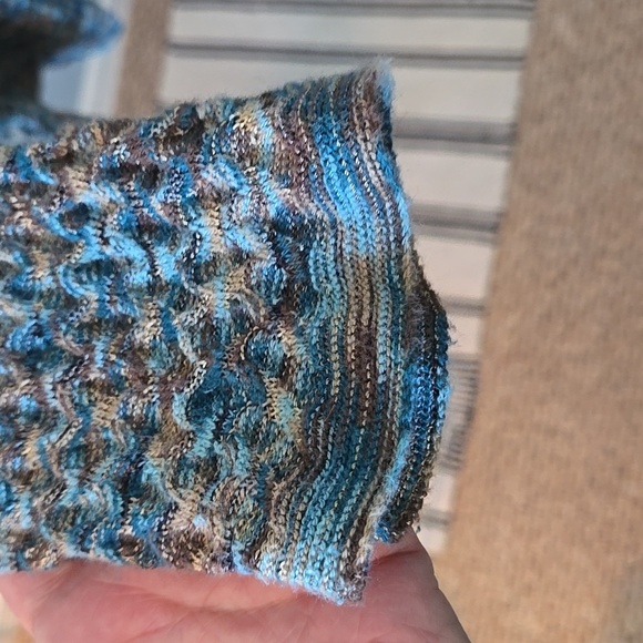 ZOZO Open Front Waterfall Cardigan Waffle Texture Blue Brown Sz Large - Picture 6 of 13